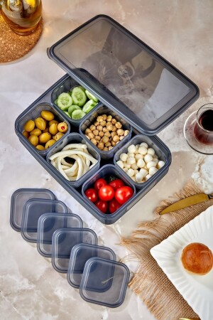 Gestreiftes Vakuum-Frühstücksschüssel-Set mit 6 quadratischen Tabletts und geteilten Deckeln TYC00687673711 - Carat Home