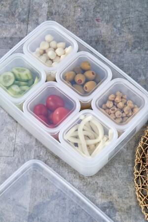 Gestreiftes Vakuum-Frühstücksset mit 6 quadratischen Tabletts und geteilten Deckeln CARAT8847 - Carat Home