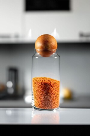 Glasgefäß-Set mit Holzkugeldeckel, Zuckerdose, Snackschale, Gewürzschale und Vorratsbehälter 1. 4 Liter - Sensoria