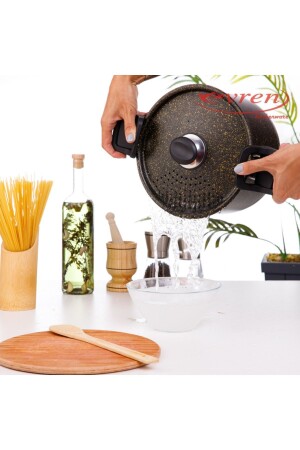 Gold Stone Süzgeç Kapaklı Spagetti Makarna Tenceresi 22 Cm - Evren