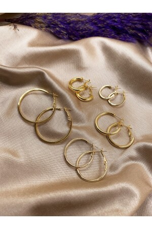 Goldfarben, 5 Paar und 5 Clip-Creolen unterschiedlicher Größe - Eylülün Takısı