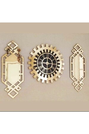 Goldfarbenes Plexiglas, verspiegelt, 3D-geprägt, handbemalt, Klaviermodell-Wanduhr – Tisch, 3-teilig - Eyka Store