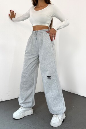 Graue Damen-Jogginghose mit zwei Fäden und elastischem Bund und weitem Bein - Sun Victoria