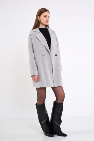 Grauer, übergroßer Kaschmirmantel mit Fischgrätenmuster - Sevdeugur