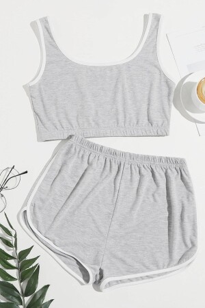 Graues Träger-Crop-Top und Shorts-Nachthemd-Set für Damen - Imoda