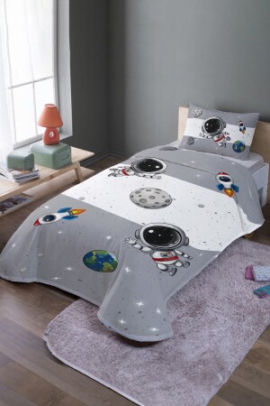 Gray Ye Grey Space and Little Astronaut gemustertes Einzelbettbezug-Set und Tagesdecke evpike000164 - 1