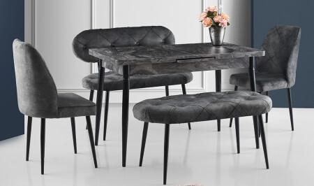 Gri Kapitoneli Yemek Masası Takımı - Cadde Yıldız