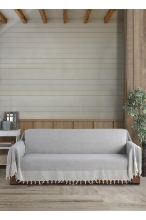 Gri Kolları Örten Organik Buldan Bezi Battal Boy 180 X 300 Cm Koltuk Kanepe Çekyat Örtüsü Pamuk - Lux Touch