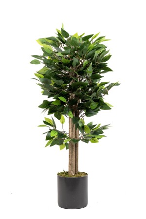 Gri Saksıda Yoğun Yapraklı Yapay Benjamin Ağacı - Yapay Çiçekçiniz