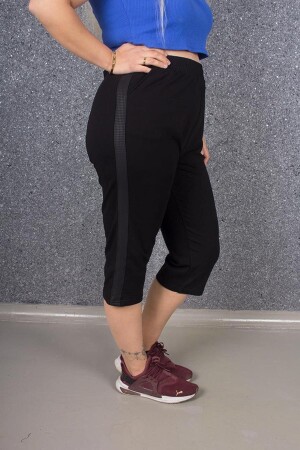 Große Caprihose mit Seitenstreifen, Schwarz Kş067 - Truva Xxl