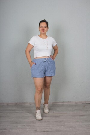 Große Shorts aus knitterigem Stoff, Blau Şt013 - Truva Xxl