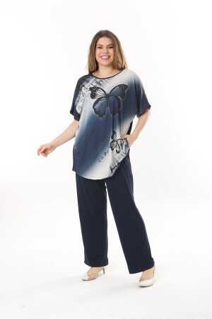 GROSSER DAMENANZUG AUS SCHMETTERLINGSMUSTER AUS MARINEBLAUEM LYCRA - Xl Modam