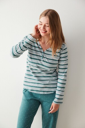 Grün gestreiftes T-Shirt-Pyjama-Oberteil - Penti