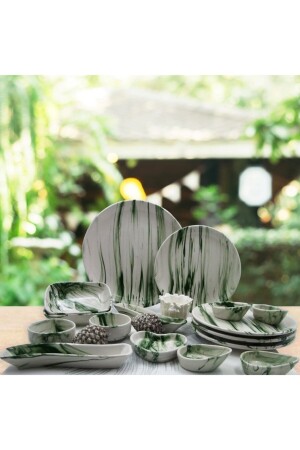 Grünes, handdekoriertes 19-teiliges Frühstücksset für 4 Personen 8681349098594 - Arna Porselen