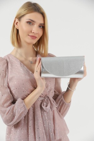 Gümüş Simli Abiye Çanta Portföy Clutch Çanta - Efnanstore