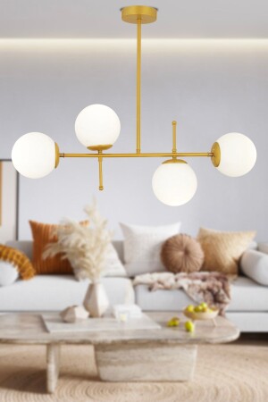 Günay 4Lü Gold Modern Mutfak Yemek Masası Üstü Yatak odası Salon Avize 3577-04-GD - Apliqa