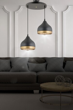 Güneş Schwarzer 2-teiliger Hängelampen-Kronleuchter – Besonderes Design – Schlafzimmer – Wohnzimmer – Küche – Flur Aliz-A123 - VEDA AVİZE