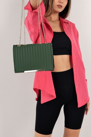 Haki Abiye Çanta, Saten Görünüm Gold Klipsli El Çantası, Zincir Askılı Kadın Gece Çantası 16211209135 - Elentra