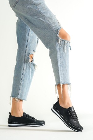 Hakiki Deri Siyah Kadın Deri Babet DP16-0061 - Deripabuc