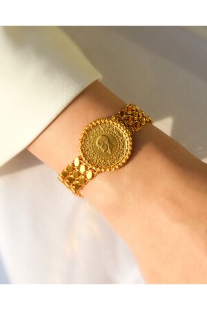 Halbgoldenes dreireihiges Goldarmband mit Pailletten und Dorica-Rahmen - Karadeniz Kuyumculuk