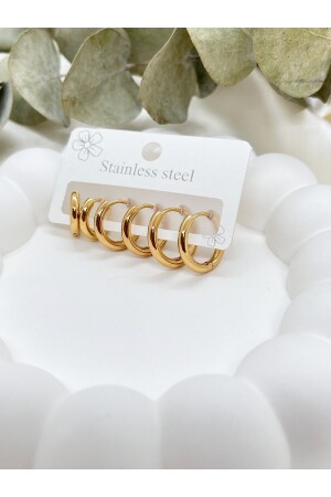 Halka Model Çoklu Kararmaz Üçlü Çift Çelik Küpe Set - Dststore