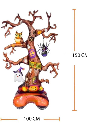 Halloween Örümcek Balkabağı Temalı Korkunç Ağaç Folyo Balon- Cadılar Bayramı Ayaklı Balon 150x100cm - 2