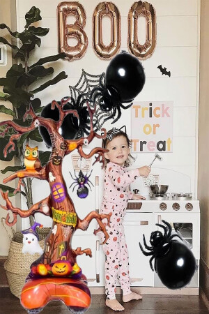 Halloween Örümcek Balkabağı Temalı Korkunç Ağaç Folyo Balon- Cadılar Bayramı Ayaklı Balon 150x100cm - 3