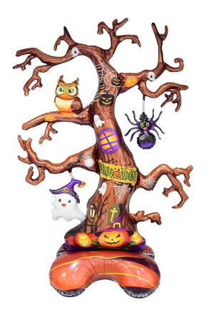 Halloween Örümcek Balkabağı Temalı Korkunç Ağaç Folyo Balon- Cadılar Bayramı Ayaklı Balon 150x100cm - 5