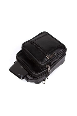 Hand- und Umhängetasche aus echtem Leder für Herren mit Schultergurt, Schwarz, Alltagstasche in Minigröße, Zikbidik - Newish