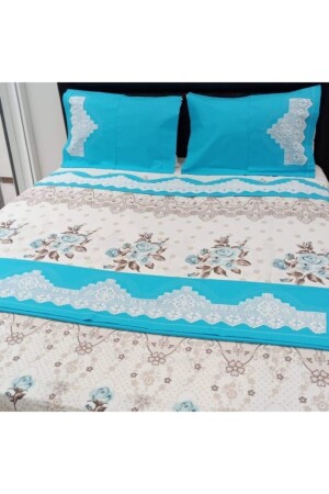 Handgefertigtes Bettbezug-Set mit Spitze auf beiden Seiten, schweres Pico-Rippenmuster brs0040 - Çeyizci Sokağı