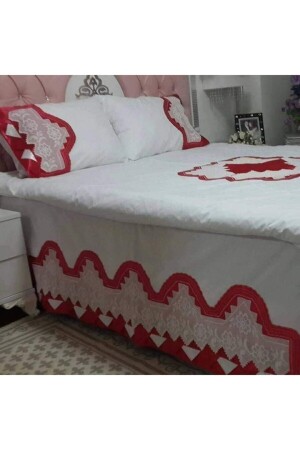 Handgefertigtes Spitzen-Bettbezug-Set für den Bauch, importiertes Satin-Bettlaken mit Spitze auf beiden Seiten, brs0048 - Çeyizci Sokağı