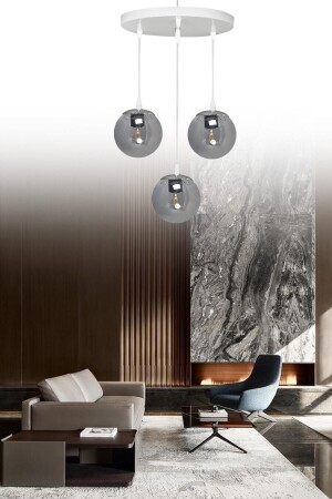 Hängelampentablett Weißer 3-teiliger Kronleuchter aus Rauchglas Axs3 - VEDA AVİZE