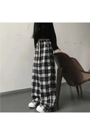 Harajuku Square Plaid gemusterte schwarze Unisex bequem geschnittene Pyjama-Jogginghose - Violon