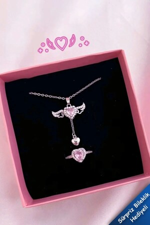 Hareketli Kanat Kalp Çelik Kolye Ve Gümüş Zirkon Ayarlanabilir Pandora Yüzük - The Collection