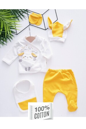 Hastane Çıkışı Organik Kumaş 100% Pamuk Kuzucuk Postlu Nakış İşlemeli 5 li Set - Pimadyo