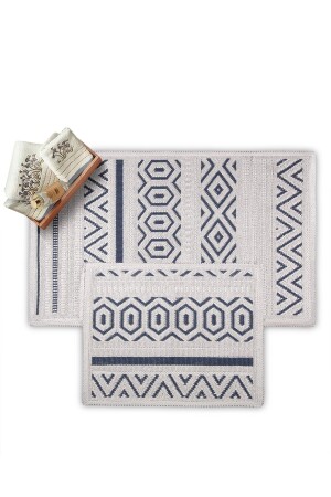 Hat Doğal Pamuklu 2'li Banyo Paspas Seti 60x100 50x60 Cm - Lacivert - Bluenity