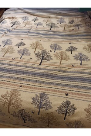 Hayat Ağacı Desen Baskılı 150x240 Cm. Tek Kişilik Tek Pike - Mavi - Şener Home