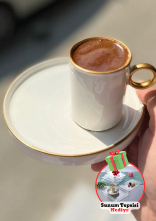 Hediyeli Ürün One Dekor 6'lı Modern Özel Seri Sunum Tabaklı Kahve Fincanı Beyaz&Aslifehome 6’lı Akrilik Kristal Sunum Tepsisi Dekoratif Tepsi - One Dekor