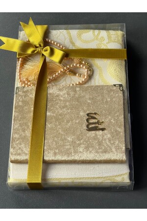 Hediyelik Bohçalık Tafta Saçaklı Gold Seccade- Yasin- Tesbih Seti - Ayhanhome