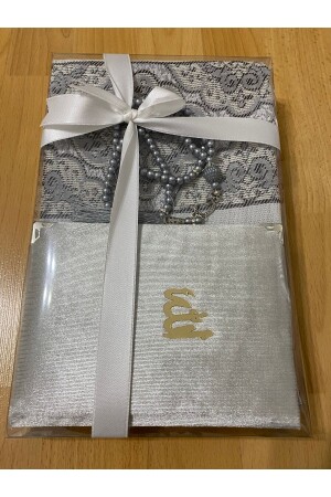 Hediyelik Bohçalık Tafta Saçaklı Gri Seccade Yasin Tesbih Seti - Ayhanhome