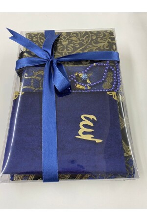 Hediyelik Bohçalık Tafta Saçaklı Lacivert Seccade- Yasin- Tesbih Seti - Ayhanhome