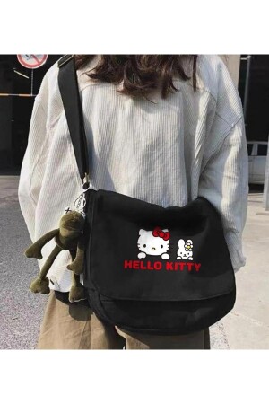 Hello Kitty Baskılı Unisex Siyah Postacı Çantası - Toum