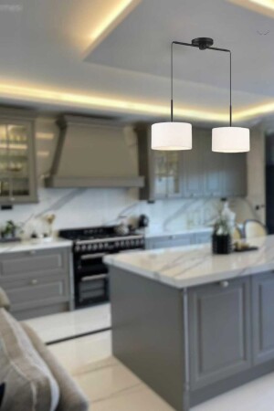 Henri 2-teiliger schwarzer moderner Kronleuchter (ecrufarbener Lampenschirm) HNRİ-SYH-02 - BSA LIGHTING