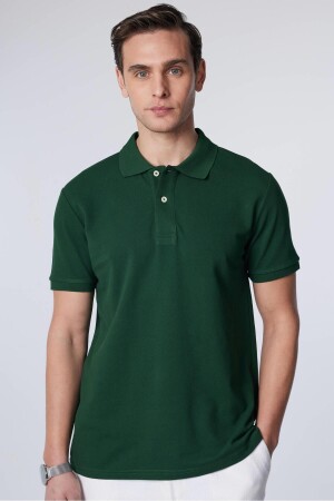 Herren-T-Shirt mit schmaler Passform und schmalem Schnitt aus 100 % Baumwoll-Piqué mit Polokragen in Grün - Tudors