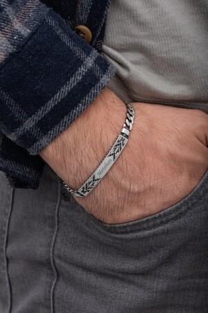 Herrenarmband aus 925er Silber mit Namenssteinplatte - Yüzük Sanati