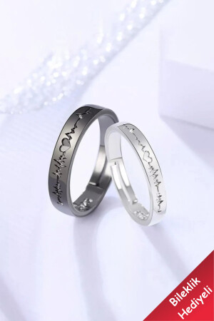 Herzschlag-Paarring, Ehering, Set aus 2 versilberten, verstellbaren Ringen - The Collection