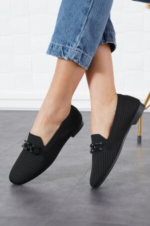 Heyra Geçme Tokalı Triko Kadın Babet Siyah 105 23Y97110 - Moda Pie