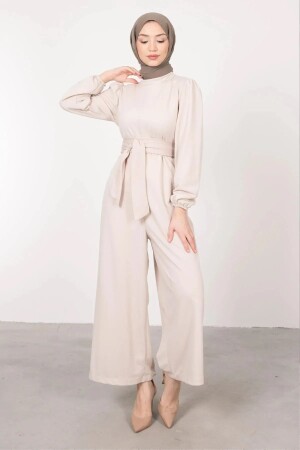 Hijab-Overall mit breiter Schärpe in Beige - Swana