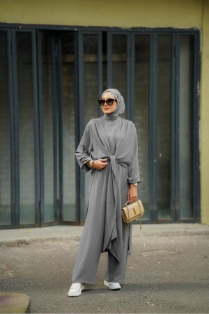 Hijab-Overall zum Überkreuzen, Grau, Modell 419 - Ns Moda