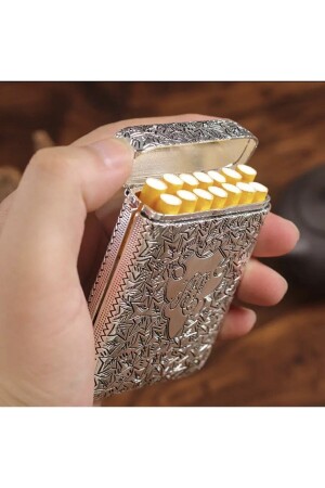 Hlf Tech & Lighter Antik Gümüş Sigara Tabakası Lüsk Tasarım 18.hlf TYC00496272929 - 5